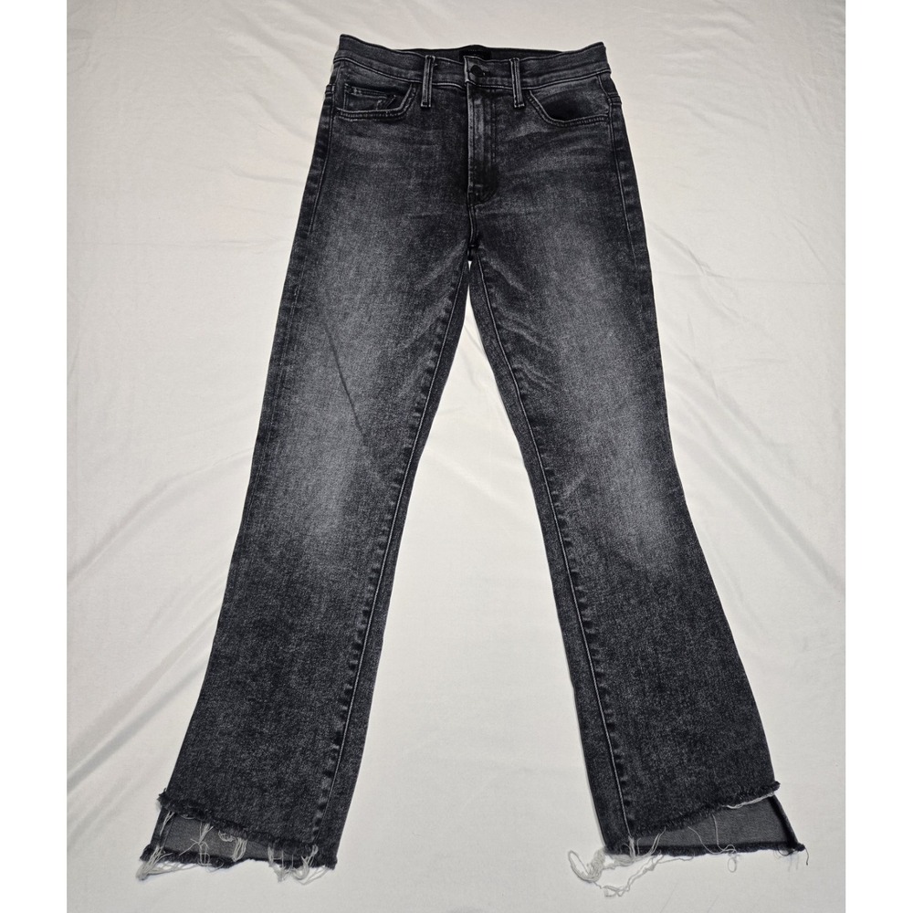 MOTHER The Insider Crop Step Fray Jeans Train Stops Gray High Rise Raw Hem 27x25
